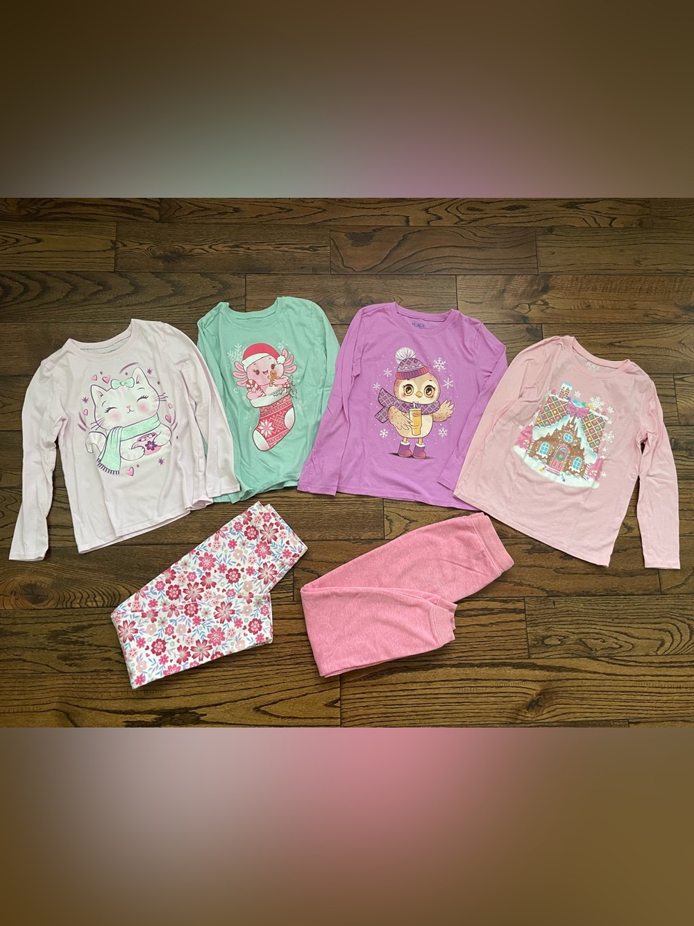 Girls Long Sleeve Top Set - Pink, Mint, Purple and leggings